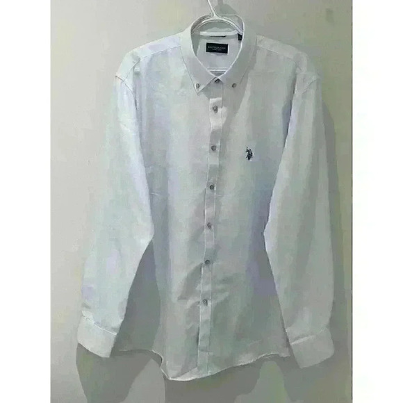 Us Polo Assn Men’s Solid Stretch Poplin Long Sleeve Button Down Shirt Size XL 17 - Picture 1 of 10